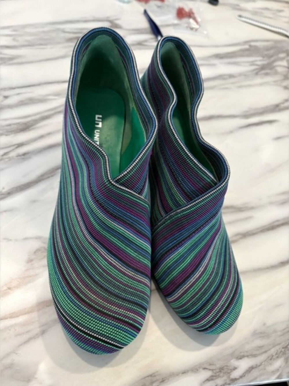 United Nude Fold Hi Multi-Color Striped Ankle Booties Size 6.5, Funky - Picture 4 of 9